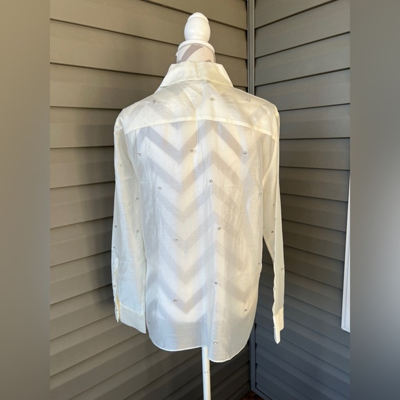 NWT!! Zara Oyster White Ecru Semi Sheer Shirt Blouse With Jewels Size L - Picture 6 of 14